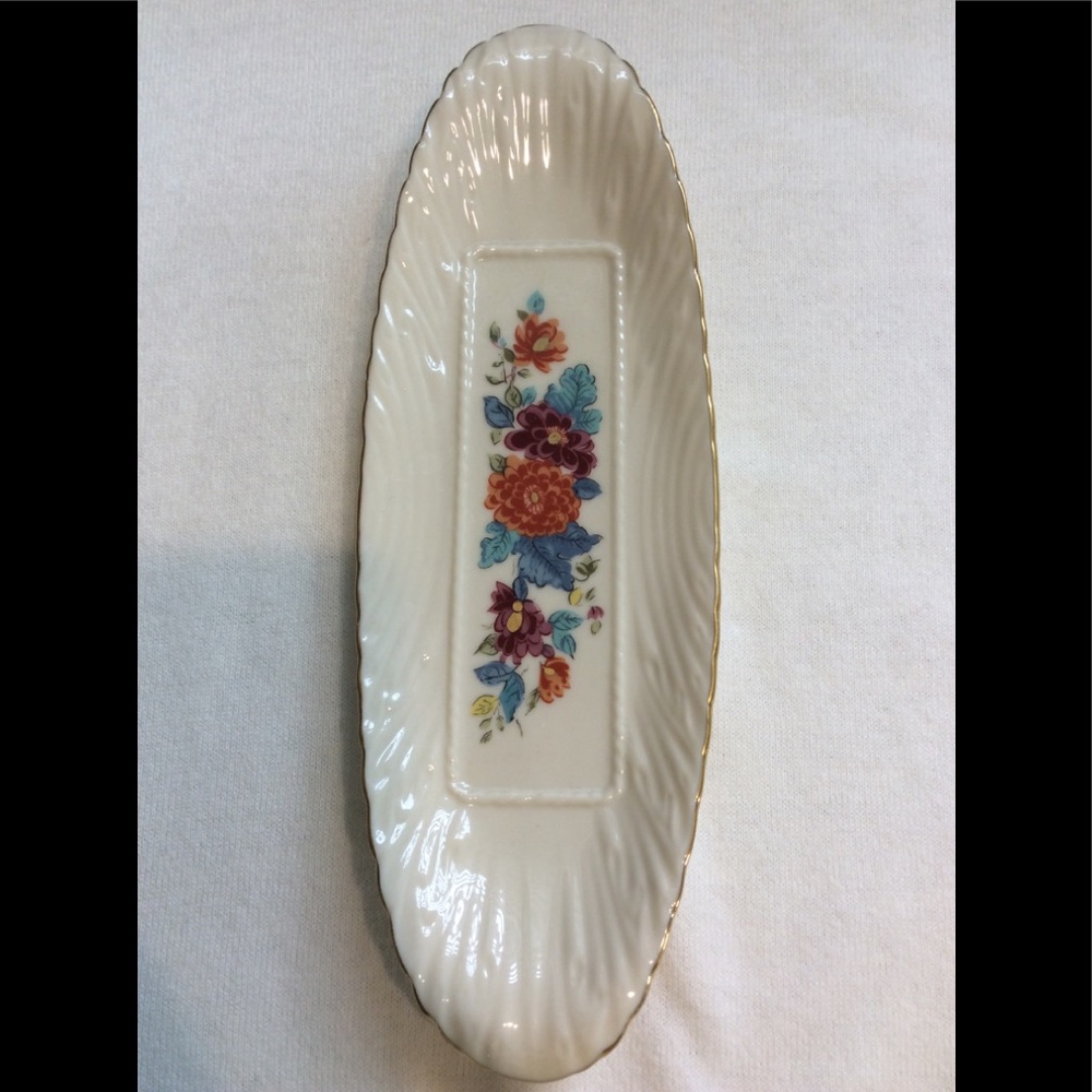 LENOX SPECIAL BUTTER DISH PURPLE/ORANGE FLOWERS